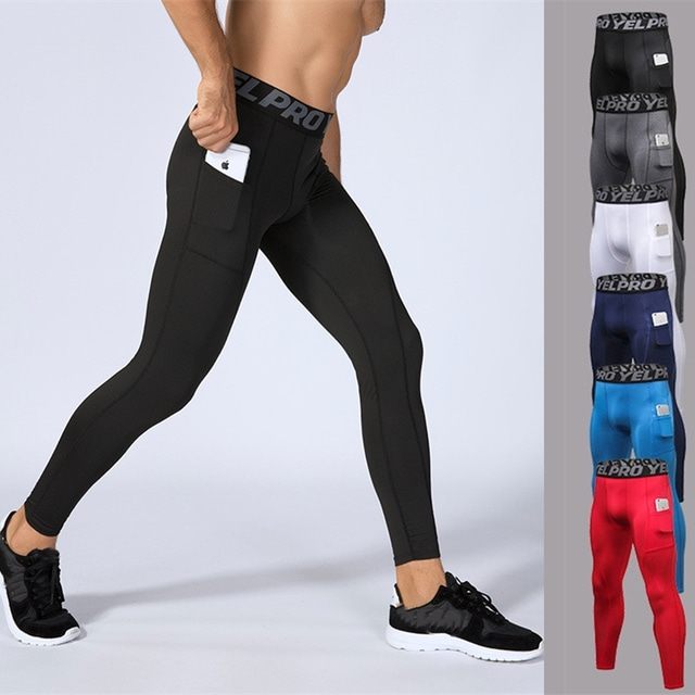  Men's Gym Leggings Sports Gym Leggings Compression Tights Leggings Mid Rise Spandex Camouflage Black Black White Base Layer Tights Leggings Solid Colored Breathable Sweat wicking Quick Dry with Phone