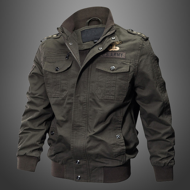  мужская походная легкая куртка-бомбер военная тактическая куртка уличная хлопковая куртка верхняя одежда с несколькими карманами ветровка на молнии с воротником-стойкой тепловое теплое ветрозащитное дышащее черное армейское хаки