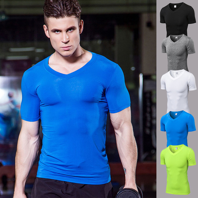  Men's V Neck Compression Shirt Running Shirt Tee Tshirt Top Athletic Athleisure Breathable Quick Dry Soft Fitness Gym Workout Performance Running Training Sportswear Fashion White Black Green Blue