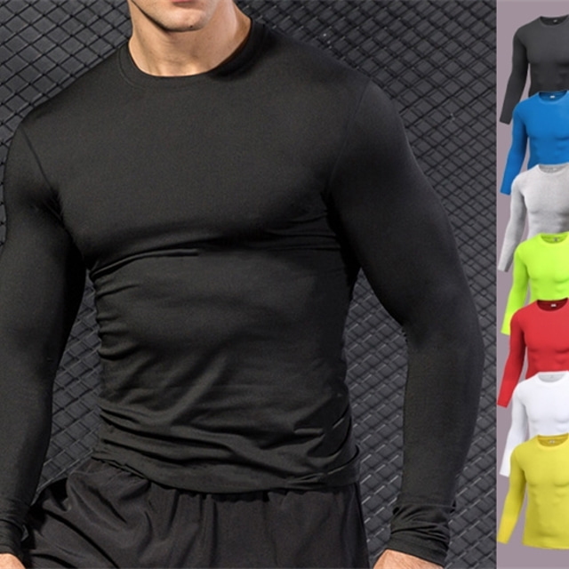  Men's Long Sleeve Running Shirt Underwear Compression Shirt Athletic Athleisure Fast Dry Quick Dry Breathability Fitness Gym Workout Running Bodybuilding Sportswear White Black Green Yellow Grey Red