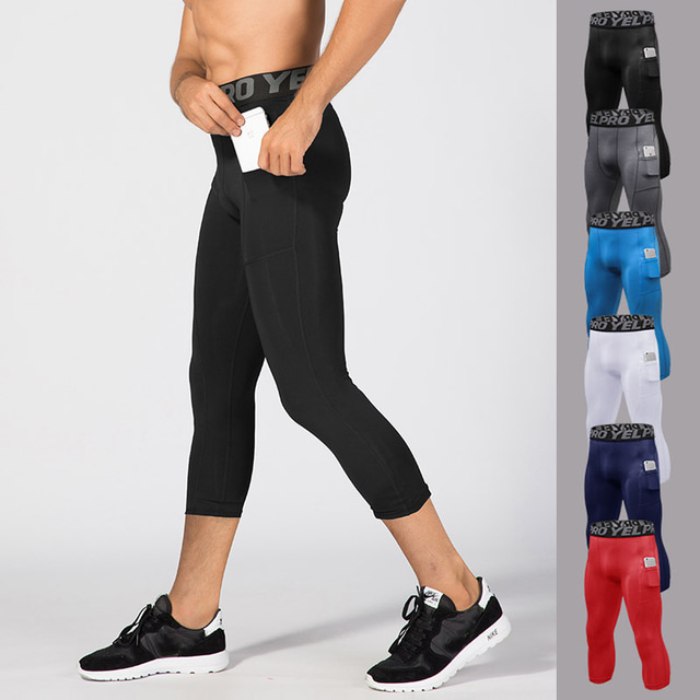  Men's Sports Gym Leggings Running Tights Leggings Compression Tights Leggings Spandex Black White Red Summer 3/4 Tights Base Layer Capris Fashion Quick Dry Moisture Wicking with Phone Pocket Clothing