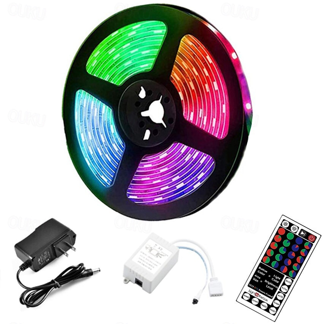  Luzes de tira led 5m luzes rgb tiktok 300 led 2835 smd luzes de fita rgb conjuntos de luz multicolorida autoadesiva para sala cozinha tv festival iluminação com controle remoto 12v