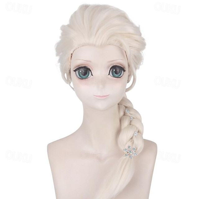  Cosplay  Wig Cosplay Wig Elsa Frozen II Plaited With Ponytail Wig Long Light golden Synthetic Hair 30 inch Women‘s Anime Cosplay Party Blonde Carnival Wig