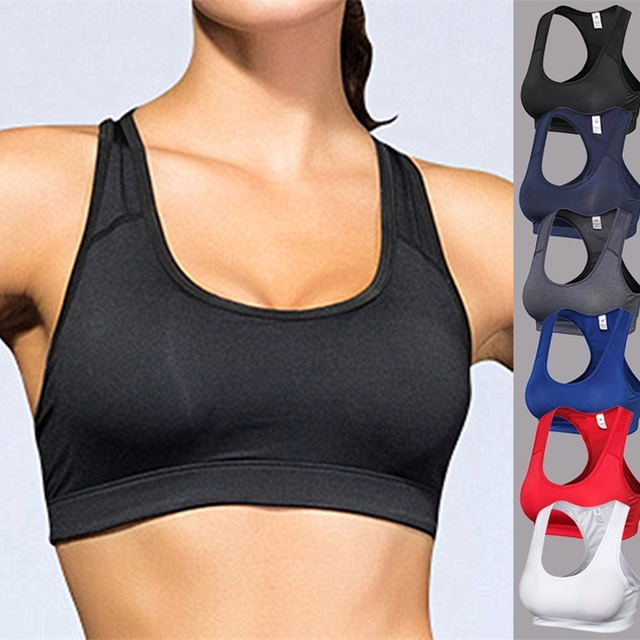  Women's Sports Bra Sports Bra Top Bralette Wirefree Fitness Gym Workout Running Breathable Quick Dry Freedom Padded Light Support White Black Gray Dark Navy Red Blue Solid Colored / Stretchy