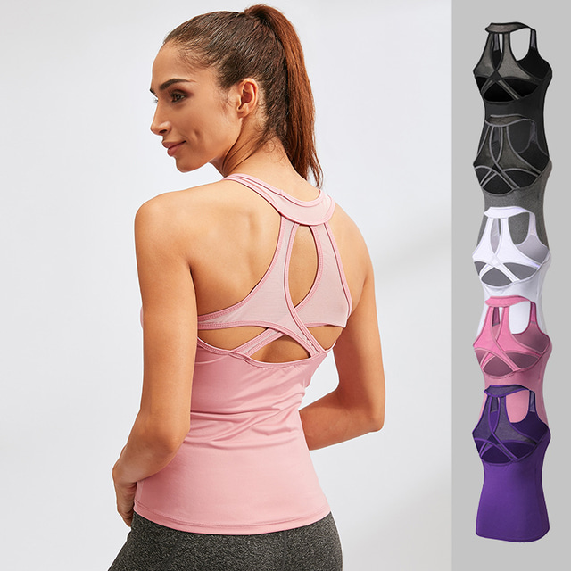  Women's Gym Tank Top Strappy Back Sleeveless Tee Tshirt Athletic Athleisure Spandex Breathable Quick Dry Soft Fitness Gym Workout Running Sportswear Activewear Solid Colored Black White Pink