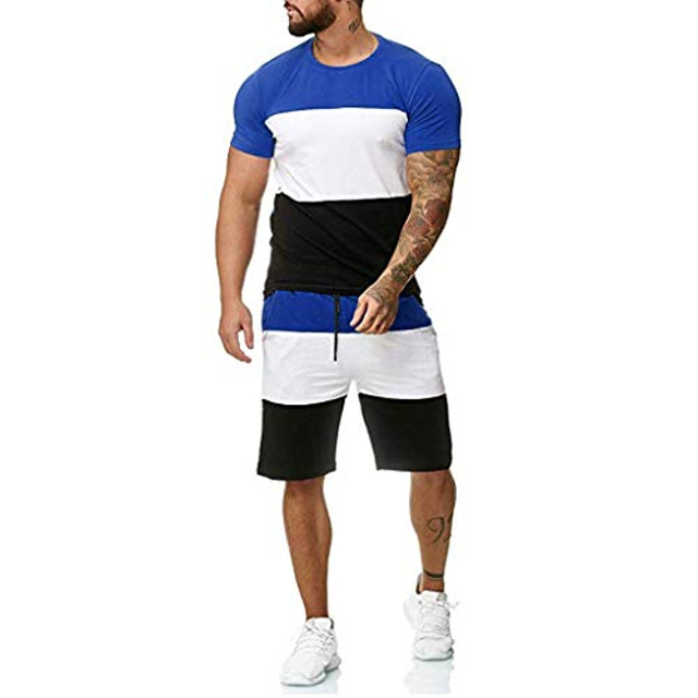  men's 2 piece outfit sport set spring summer casual short sleeve tops + short pants tracksuit