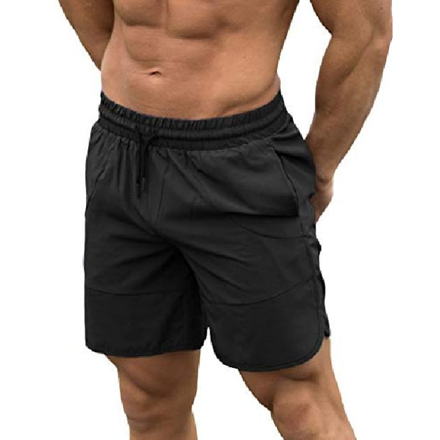 men's gym fitness drying workout shorts running short pants with pockets black