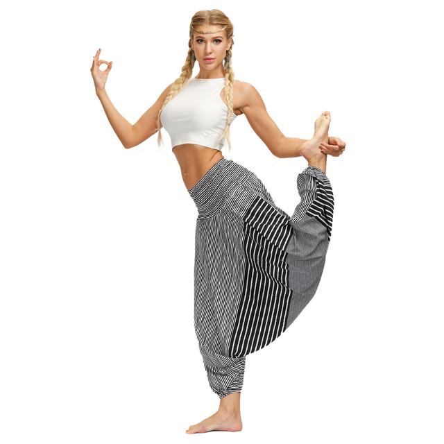  Mujer Pantalones de yoga Pantalones Harén Pololos Secado rápido Rayas Bohemio Negro Yoga Aptitud física Entrenamiento de gimnasio Deportes Ropa de Deporte / Casual / Ropa Deportiva