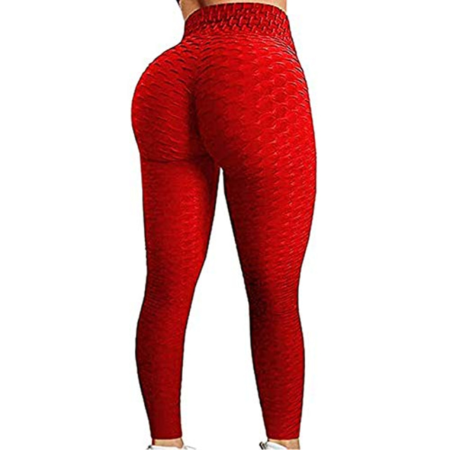  calças de ioga de cintura alta feminina controle de barriga emagrecimento bumbum leggings treino bumbum elástico levantar meia-calça com babados (médio, vermelho)