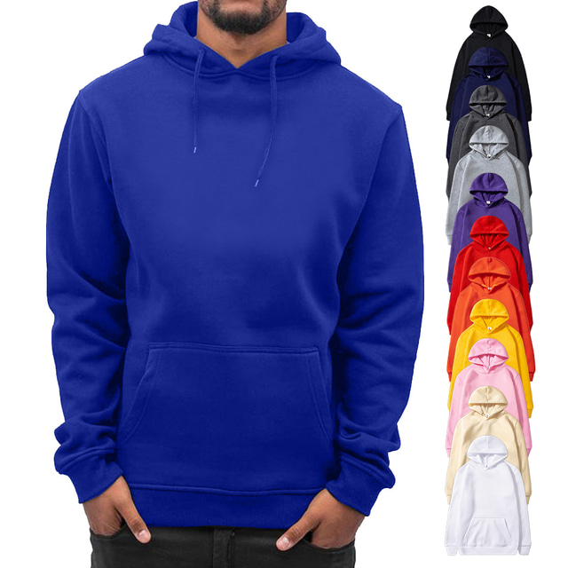  Men's Hoodie Sweatshirt Pocket Top Casual Athleisure Winter Cotton Breathable Quick Dry Soft Fitness Gym Workout Performance Sportswear Activewear Solid Colored Black Blue Purple / Micro-elastic