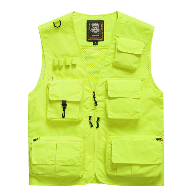  Men's Fishing Vest Hiking Vest Sleeveless Vest / Gilet Top Outdoor Windproof Breathable Quick Dry Lightweight Summer Polyester Sapphire Navy fluorescent yellow Fishing Climbing Camping / Hiking