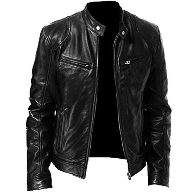  Men's Faux Leather Jacket Biker Jacket Motorcycle Jacket Daily Wear Thermal Warm Rain Waterproof Autumn / Fall Faux Leather Black Brown Jacket