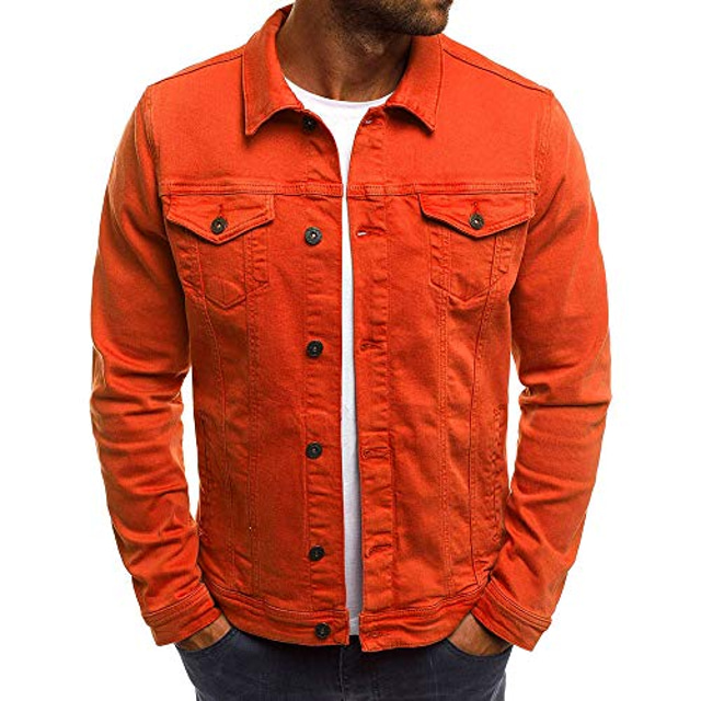  mænds efterår vinter knap ensfarvet vintage denim jakke toppe bluse frakke outwear (rød, m)