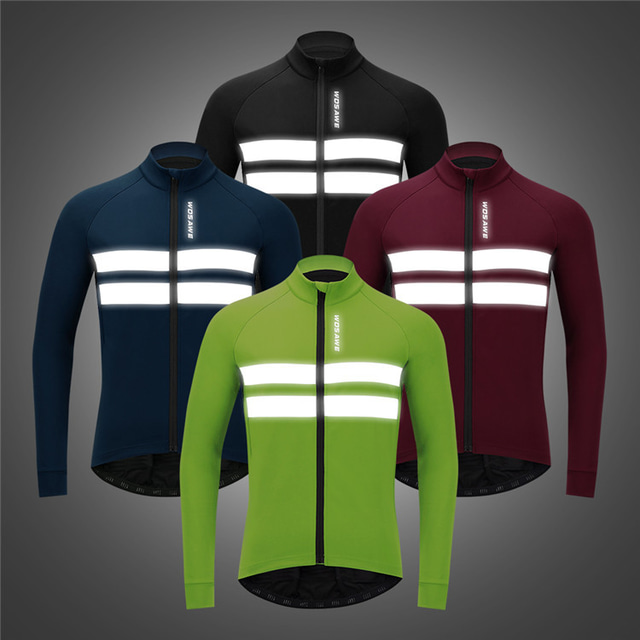  WOSAWE Bărbați Jersey de ciclism Iarnă Bicicletă Costume Sport Negru Verde Termic cald Vizibilitate Mare Rezistent la Vânt Îmbrăcăminte Îmbrăcăminte Ciclism / Manșon Lung / De Atletism / Respirabil