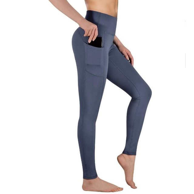  Women's Tights Leggings Sports Gym Leggings Pocket Jacquard Basic Sports Yoga Fitness Gym Micro-elastic Tummy Control 4 Way Stretch Cycling Solid Colored Black Navy Blue Dark Gray XS S M