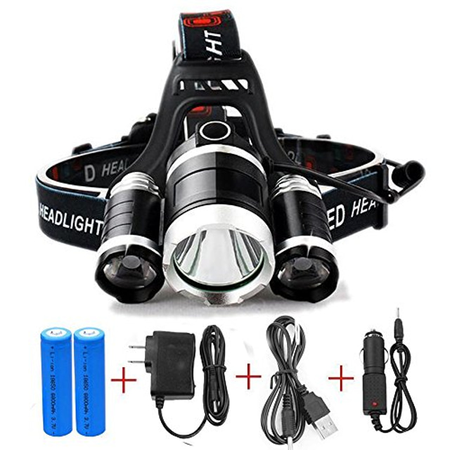  T1 Headlamps 150 lm LED LED 3 Emitters 4 Mode with Adapter Portable Professional Camping / Hiking / Caving Everyday Use Cycling / Bike US Plug Black