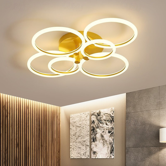  LED Ceiling Light Circle Ring Nordic Gold Acrylic 2 3 5 6 Heads Exterior Lighting Living Room Ceiling Lamp Simple Modern Art ceiling Light Luxury LED Bedroom Light AC220V