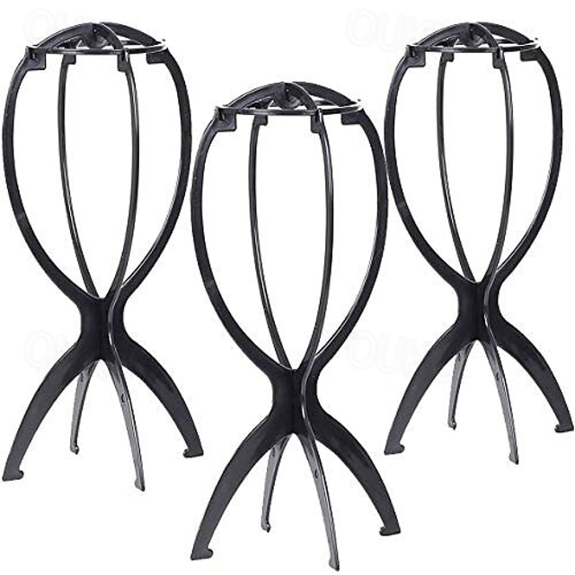  pruikenstandaard 3 stuks opvouwbare zwarte pruikenhouder voor kort haar 14,2 inch inklapbare display-tool pruikstandaards draagbare reizende hoedenrek haardroger