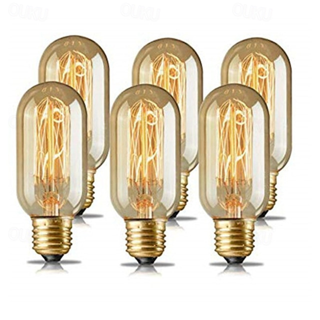  6pcs 4pcs Edison Vintage Incandescent Light Bulb Dimmable E26 E27 T45 40W Decorative Bulbs for Wall Sconces Ceiling Light 220-240V 1400-2800k