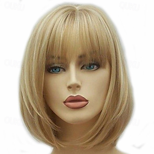  Synthetic Wig Hathaway Middle Part Wig Blonde Short Curly Golden Blonde Synthetic Hair 12 inch Women Natural Daily Party Wig Halloween Wigs