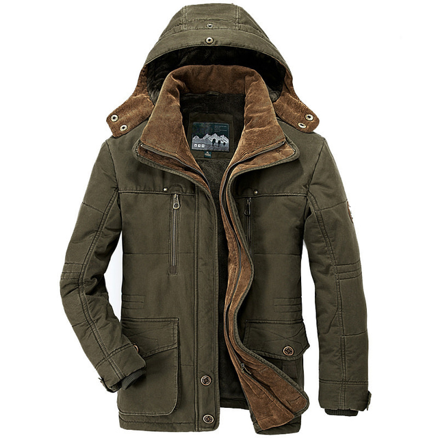  menns vinter fleecejakke militær taktiske jakker tykkere varme jakker avtakbar hette vindjakke sports trenchcoats topp parka plus size fleece fôr multi lommer uformelt yttertøy brunt