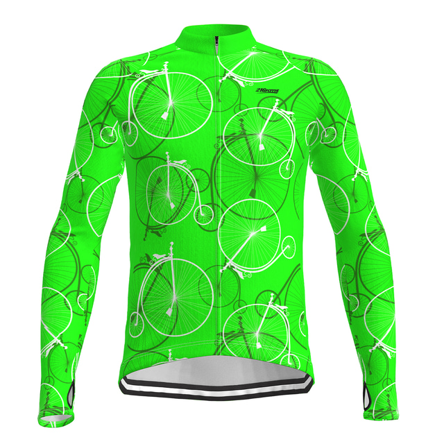  21Grams® Men's Cycling Jersey Cycling Jacket Long Sleeve Mountain Bike MTB Road Bike Cycling Graphic Jacket Green Yellow Sky Blue Warm Cycling Reflective Strips Sports Clothing Apparel / Stretchy