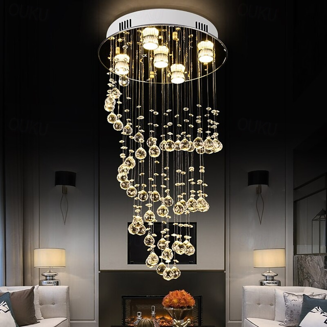  75cm Crystal Chandelier Modern Ceiling Light DIY Modernity Luxury Globe K9 Crystal Pendant Lighting Hotel Bedroom Dining Room Store Restaurant Indoor Lighting Stainless Steel