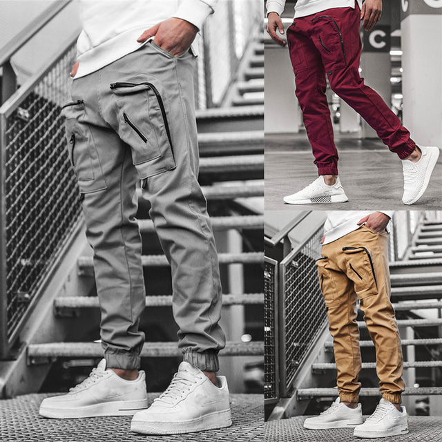  Men's Joggers Cargo Pants Track Pants Street Bottoms Zipper Pocket Cotton Gym Workout Running Jogging Training Exercise Thermal Warm Breathable Soft Normal Sport Black Gray Wine Khaki / Micro-elastic