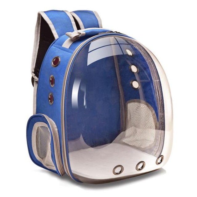  sac à dos de voyage respirant pour animaux de compagnie sac de transport de capsule spatiale sac à dos de randonnée à bulles pour chat& chien (bleu clair)