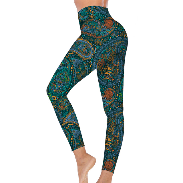  Women's Leggings Sports Gym Leggings Yoga Pants Spandex Dark Green Winter Tights Leggings Paisley Tummy Control Butt Lift Clothing Clothes Fitness Gym Workout Running / High Elasticity