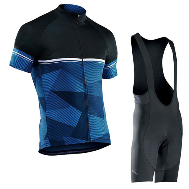  男性用 半袖 ビブショーツ付きサイクリングジャージー 黒 / 青 グラフィック デザイン バイク スポーツ グラフィック パターン柄 デザイン 衣類