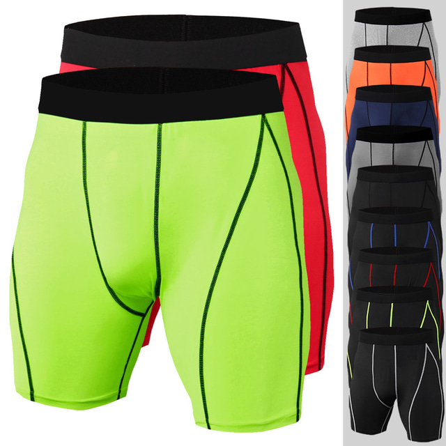  Men's Compression Shorts Running Shorts Running Base Layer Shorts Bottoms Solid Colored Quick Dry Moisture Wicking Green White Black / Stretchy