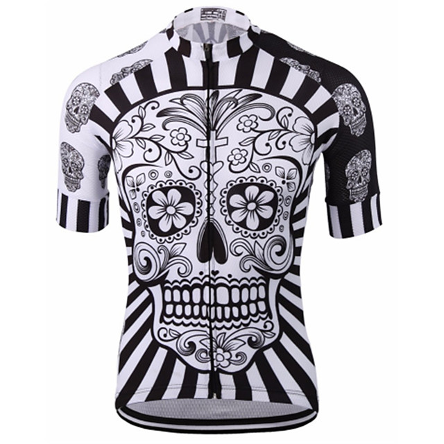  21Grams® Men's Cycling Jersey Short Sleeve Mountain Bike MTB Road Bike Cycling Graphic Sugar Skull Skull Jersey Shirt Green Blue Pink Fast Dry Breathable Quick Dry Sports Clothing Apparel / Stretchy