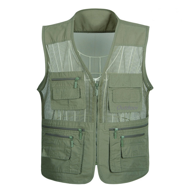  Men's Fishing Vest Military Tactical Vest Hiking Vest Sleeveless Vest / Gilet Jacket Top Outdoor Breathable Quick Dry Lightweight Multi Pockets Polyester Army Green Grey Ivory Hunting Fishing Climbing