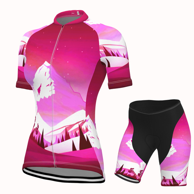  21Grams® Women's Short Sleeve Cycling Jersey with Shorts Mountain Bike MTB Road Bike Cycling Red Graphic Design Bike Quick Dry Moisture Wicking Sports Graphic Patterned Nature & Landscapes Clothing