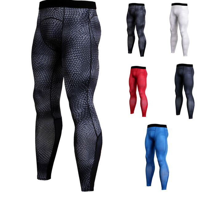  Men's Running Tights Leggings Compression Tights Leggings Running Base Layer Winter Leggings Snakeskin Quick Dry Moisture Wicking White Black Dark Gray / Stretchy / Athletic / Athleisure