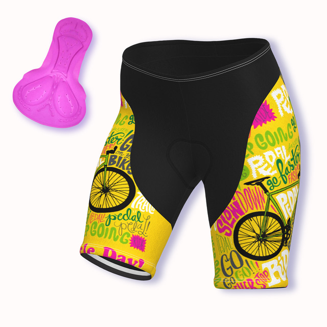 Women's Graphic Patterned Letter & Number Cycling Road Shorts Bike Shorts Cycling Padded Shorts Bike Shorts Pants Mountain Bike MTB Road Bike Cycling Sports 3D Pad Fast Dry Quick Dry Soft Yellow Pink