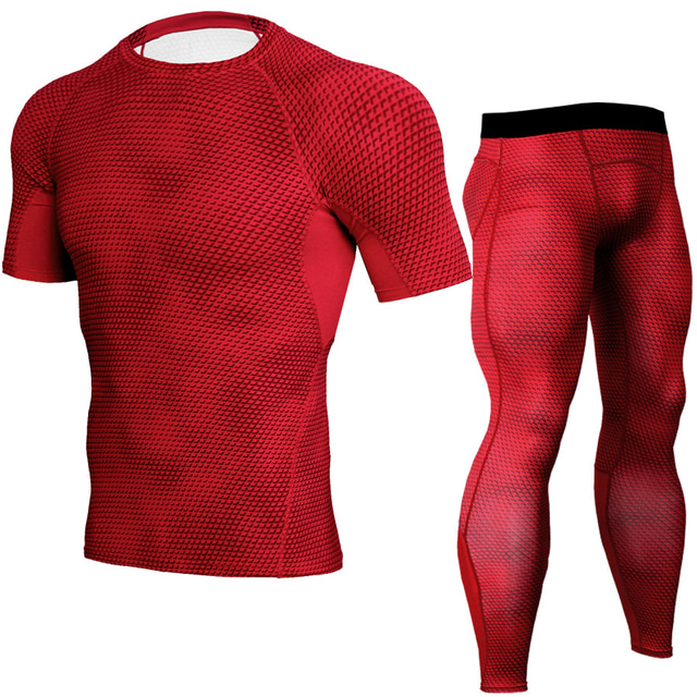  Men's 2 Piece Activewear Set Compression Suit Athletic Athleisure 2pcs Short Sleeve Spandex Moisture Wicking Quick Dry Breathable Fitness Gym Workout Running Training Exercise Sportswear Snakeskin