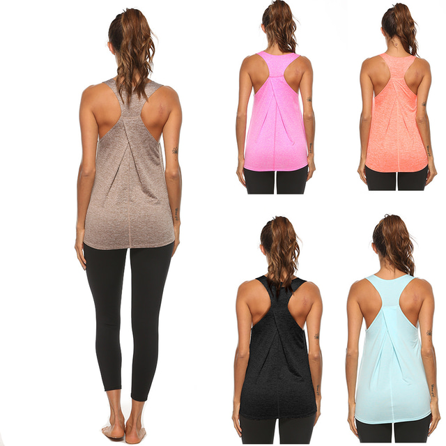  Women's Yoga Top Summer Racerback Solid Color Fuchsia Orange Spandex Yoga Fitness Gym Workout Tank Top Sport Activewear Quick Dry Moisture Wicking Breathable Micro-elastic