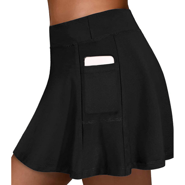  Dame Løpeskjørt Tennisskjørt Sidelommer 2 i 1 Shorts Atletisk treningsklær Spandex Pustende Fukttransport Myk Trening Treningsøkt Løp Sports Sportsklær Ensfarget Svart Blå Lilla
