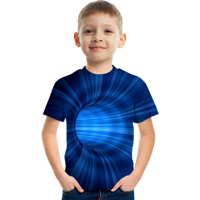  T-shirt Tee-shirts Garçon Enfants Manche Courte 3D effet Géométrique à imprimé arc-en-ciel 3D Print Numérique Col ras du cou Vert Enfants Hauts Eté Actif Sportif Vêtement de rue Pâques 2-12 ans