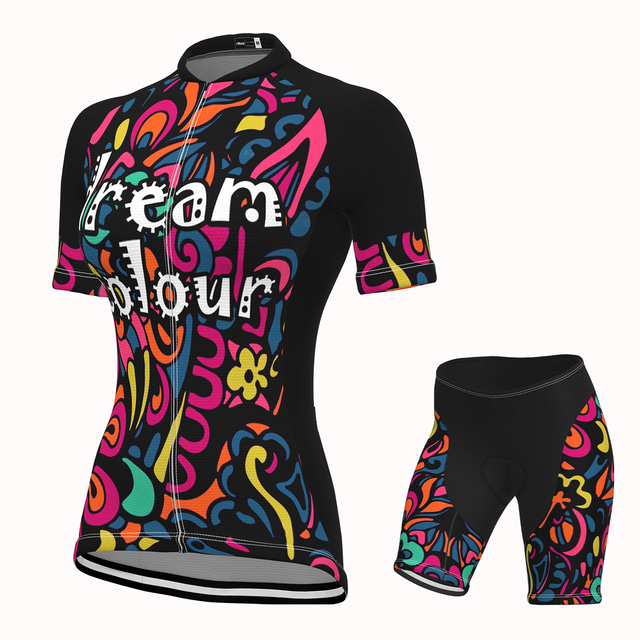  21Grams® Women's Short Sleeve Cycling Jersey with Shorts Mountain Bike MTB Road Bike Cycling Black Graphic Design Bike Quick Dry Moisture Wicking Sports Graphic Patterned Funny Clothing Apparel