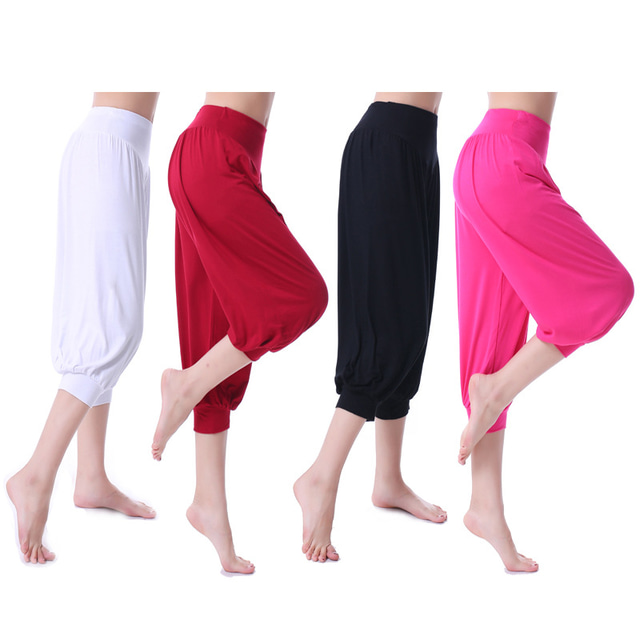  Women's High Waist Yoga Pants Wide Leg Side Pockets Harem Bloomers Bottoms Quick Dry Moisture Wicking White Black Red Modal Cotton Yoga Fitness Gym Workout Winter Sports Activewear Micro-elastic Loose