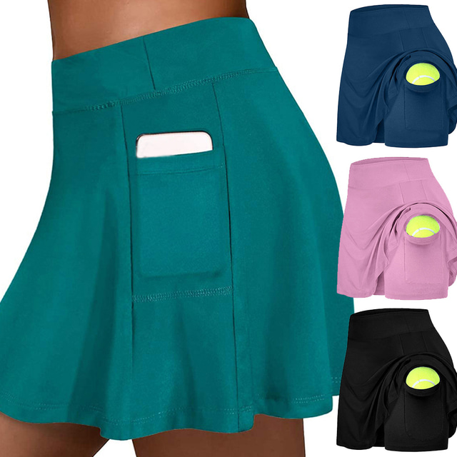  Damen Tennisröcke laufen Yoga Innenshorts elastische Sportgolftaschen Röcke blau