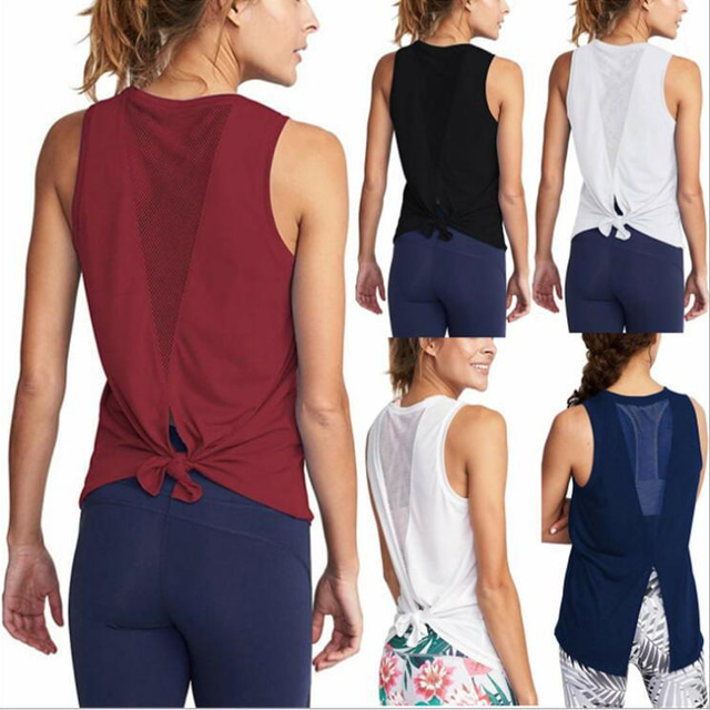  Women's Sleeveless Running Tank Top Patchwork Tee Tshirt Top Athletic Summer Mesh Quick Dry Moisture Wicking Breathable Gym Workout Running Active Training Jogging Exercise Sportswear Solid Colored