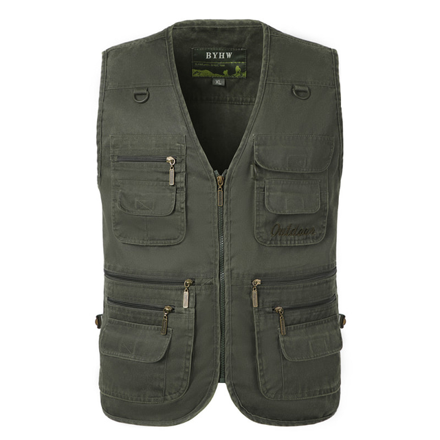  Men's Fishing Vest Sleeveless Vest / Gilet Outdoor Multi-Pockets Breathable Quick Dry Lightweight Cotton Solid Colored Black Light Green Army Green Fishing Hiking Camping