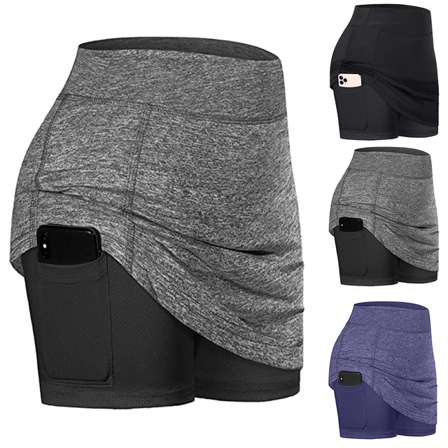  Women's Running Skirt Athletic Skorts Tennis Skort Bottoms Solid Colored Quick Dry Moisture Wicking 2 in 1 with Phone Pocket Liner White Black Purple / Micro-elastic