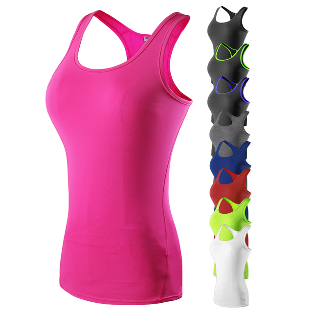  Women's Gym Tank Top Racerback Sleeveless Vest / Gilet Athletic Spandex Breathable Quick Dry Gym Workout Running Jogging Sportswear Activewear Solid Colored Black / Orange Coral Pink Neon Green