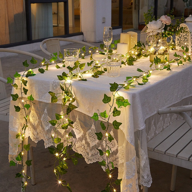  Elegante festa de casamento recepção 2m solar led luzes de corda de fadas – 8 modos branco quente ip65 à prova d'água hera folha luzes penduradas para quintal, decoração de parede