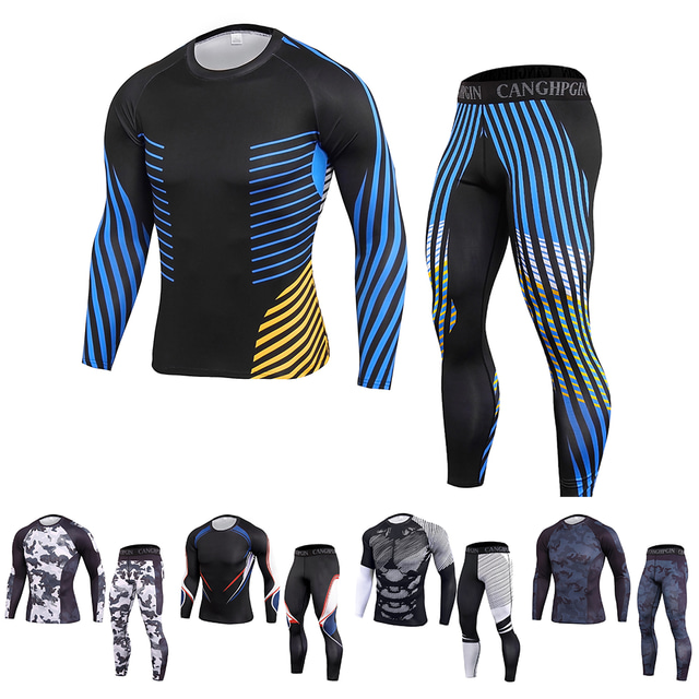  JACK CORDEE Men's 2 Piece Patchwork Activewear Set Compression Suit Athletic Athleisure 2pcs Winter Long Sleeve Spandex Quick Dry Moisture Wicking Breathable Fitness Gym Workout Running Training
